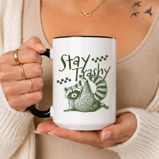Funny Raccoon Mug, Green Woodland Ceramic Coffee Cup, Sarcastic Animal Lover Gift