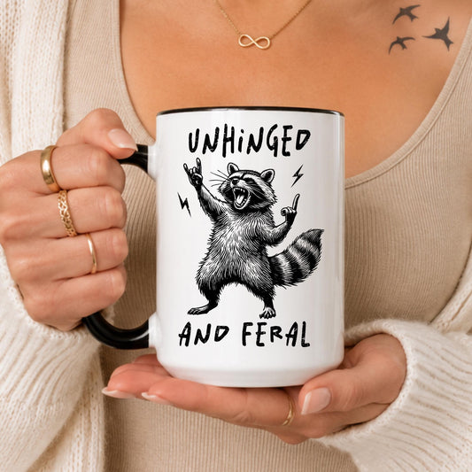 Funny Raccoon Mug, Unhinged Feral Ceramic Cup, Sarcastic Animal Lover Gift
