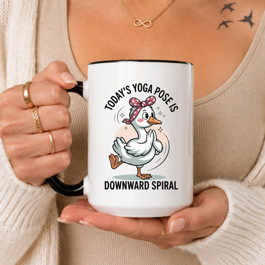 Funny Duck Yoga Mug, Downward Spiral Pose, Meditation Ceramic Cup