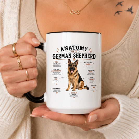 Anatomy of a German Shepherd Mug, Funny Dog Lover Coffee Cup, GSD Owner Gift