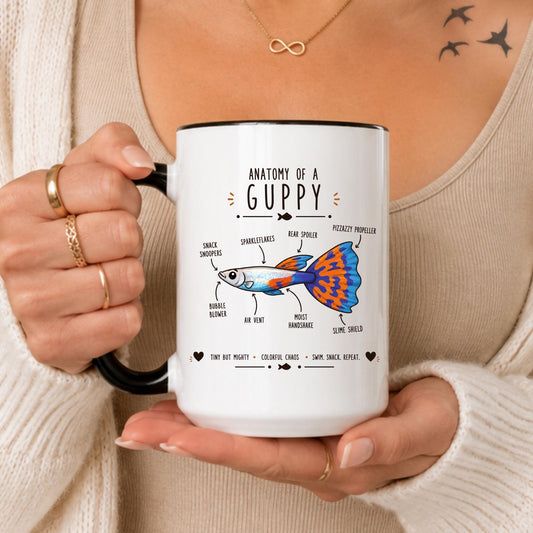 Guppy Anatomy Mug, Funny Fish Lover Coffee Cup, Aquarium Enthusiast Gift