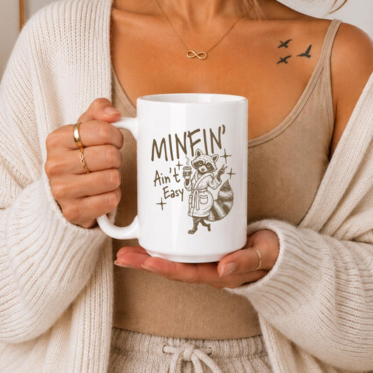 Minfin Ain't Easy Raccoon Mug, Funny Coffee Cup, Sarcastic Animal Lover Gift