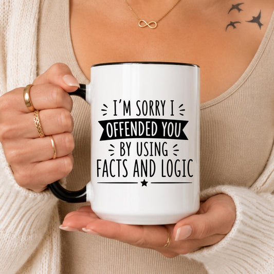 Sarcastic Facts and Logic Mug, Witty Office Humor Cup, Critical Thinker Gift