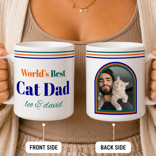 Personalized Cat Dad Mug, Custom Pet Photo, Retro Design, Cat Lover Gift