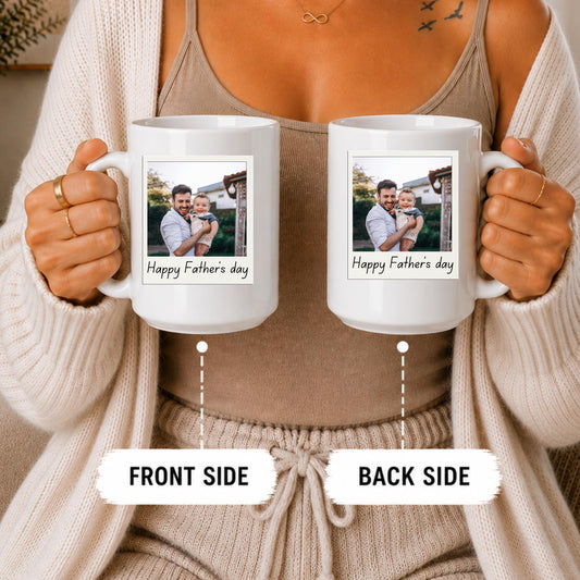Personalized Photo Mug, Custom Father's Day Coffee Cup, Orange Handle Keepsake
