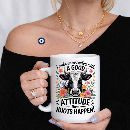 Floral Cow Attitude Mug, Sarcastic Humor Coffee Cup, Cow Lover Gift