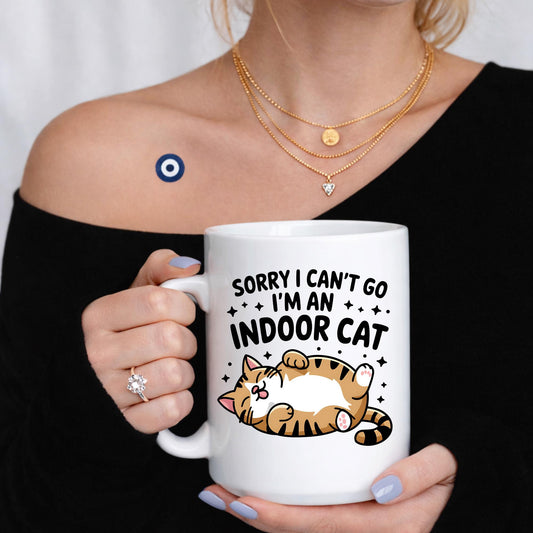 Funny Indoor Cat Mug, Introvert Lover Gift, Antisocial Feline Humor (11oz or 15oz)
