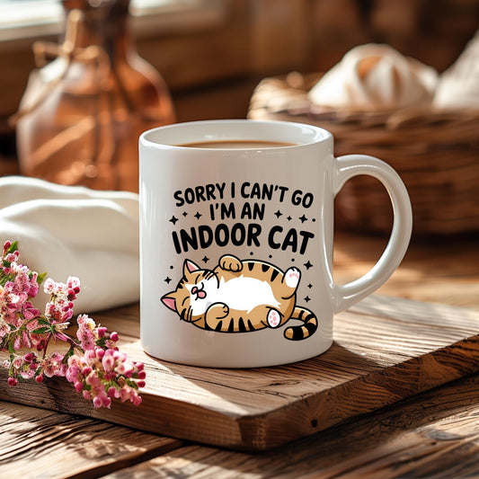 Funny Indoor Cat Mug, Introvert Lover Gift, Antisocial Feline Humor (11oz or 15oz)