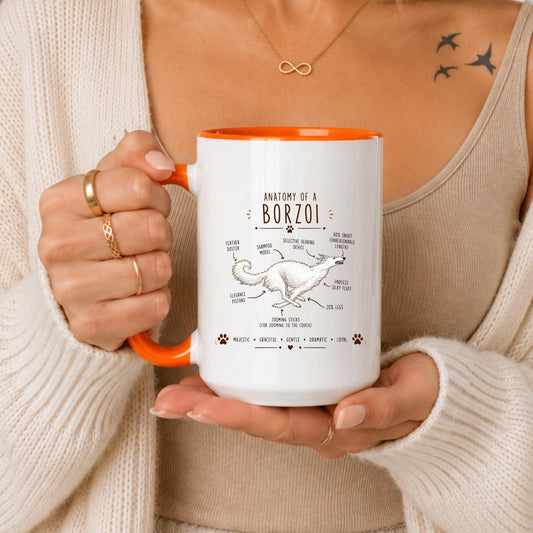 Anatomy of a Borzoi Mug, Funny Russian Wolfhound Dog Lover Coffee Cup
