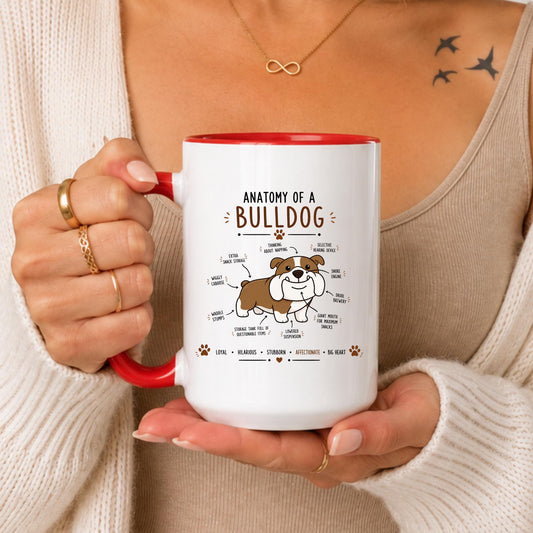 Anatomy of a Bulldog Mug, Funny Dog Lover Gift, English Bulldog Coffee Cup