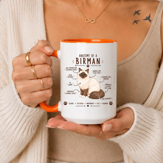 Funny Birman Cat Anatomy Mug, Humorous Cat Lover Gift, Ceramic Coffee Cup