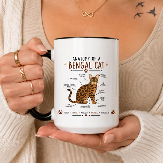 Bengal Cat Anatomy Mug, Funny Exotic Cat Lover Coffee Cup