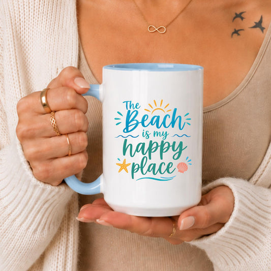 Beach Happy Place Ceramic Mug, Coastal Ocean Lover Coffee Cup