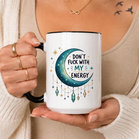 Celestial Moon Crystal Coffee Mug, Witchy Spiritual Energy Cup