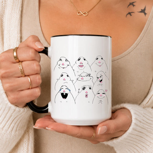 Guinea Pig Emotions Ceramic Mug, Funny Pet Faces Coffee Cup