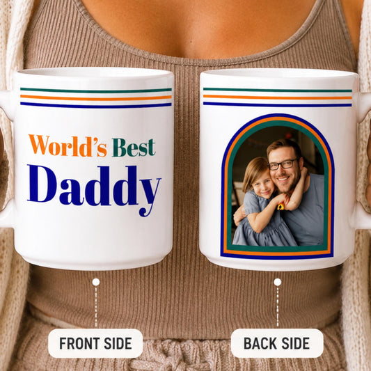 Personalized Photo Mug, World's Daddy Retro Typography Coffee Cup
