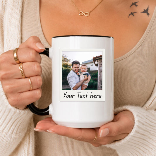 Personalized Photo Mug, Custom Father's Day Coffee Cup, Orange Handle Keepsake