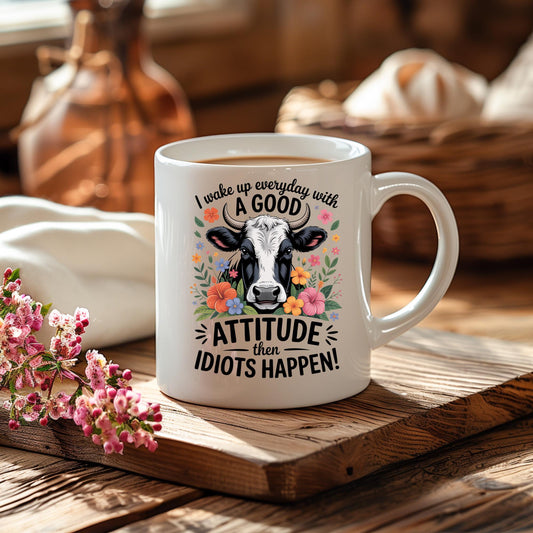 Floral Cow Attitude Mug, Sarcastic Humor Coffee Cup, Cow Lover Gift