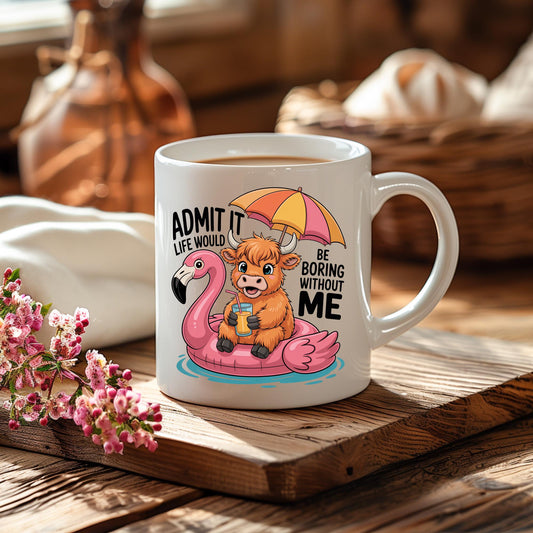 Highland Cow Flamingo Mug, Funny Animal Humor Coffee Cup