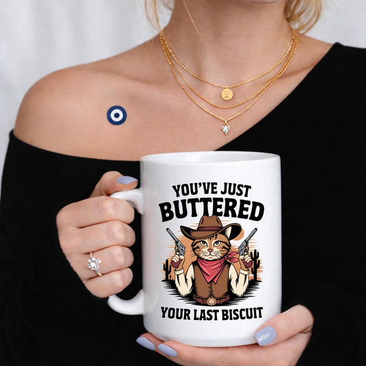 Cowboy Cat Mug, Western Humor Quote, Cat Lover Gift, Ceramic Coffee Cup
