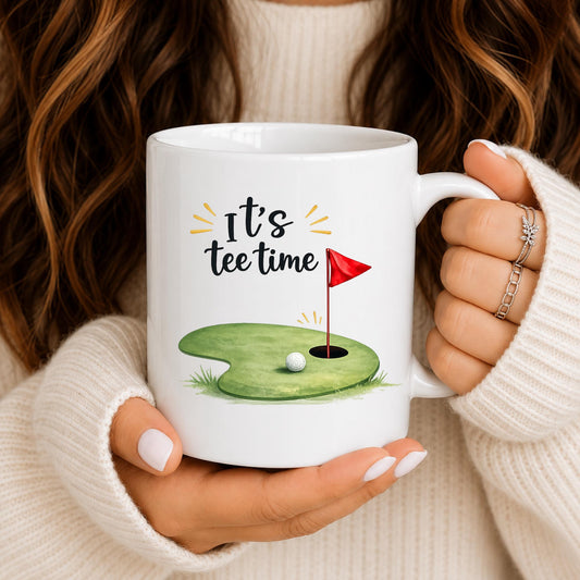 Golf Mug, It's Tee Time Coffee Cup, Golfer Gift, Dad Husband Present