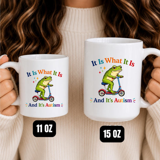 Frog Scooter Mug, Autism Acceptance Coffee Cup, Neurodivergent Gift