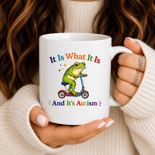 Frog Scooter Mug, Autism Acceptance Coffee Cup, Neurodivergent Gift