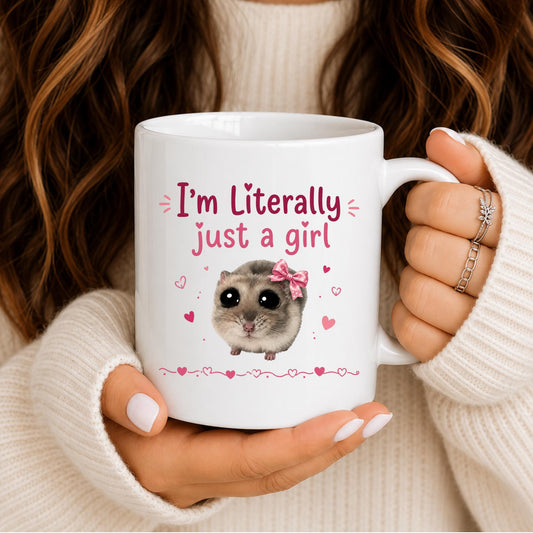 Literally Just A Girl Hamster Mug, Pink Bow Hamster Coffee Cup, Girly Animal Lover
