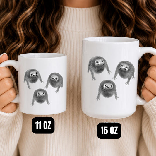 Grumpy Frog Meme Mug, Sad Creature Coffee Cup, Introvert Humor Desk Mug