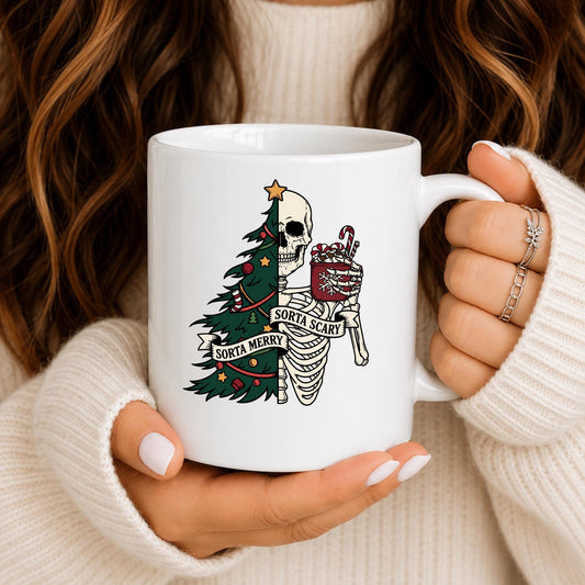 Skeleton Christmas Mug | Sorta Merry Sorta Scary Gothic Coffee Cup