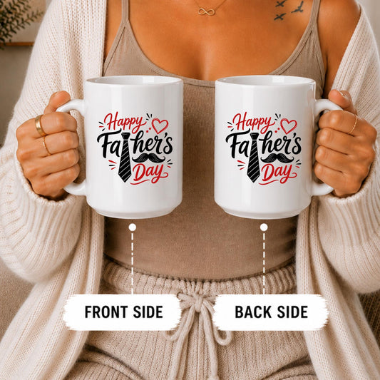 Happy Father's Day Tie Mustache Ceramic Mug, Dad Birthday Gift Cup