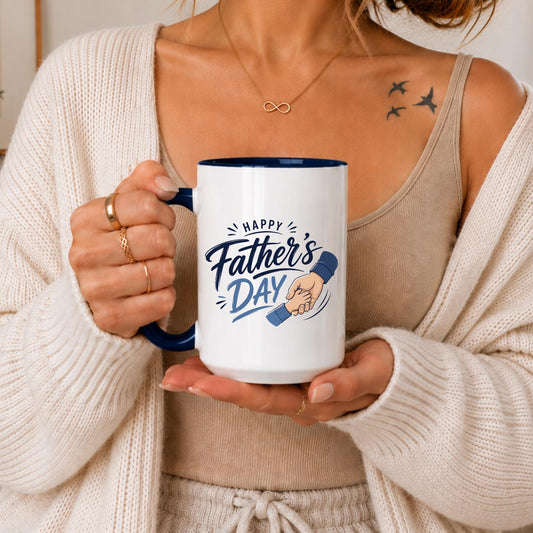 Dad Coffee Mug | Blue Handle Ceramic Cup | Father's Gift