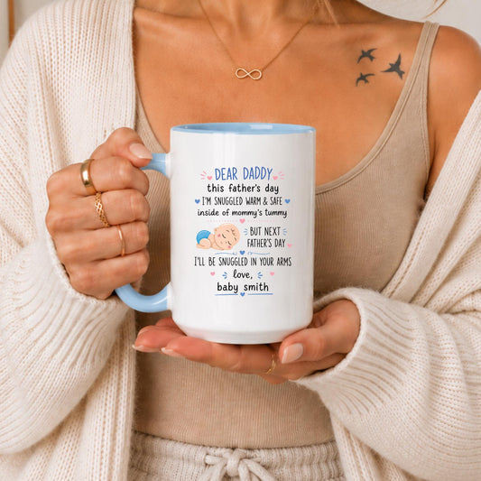 Personalized Dear Daddy Mug | Baby Name Coffee Cup (11oz/15oz)