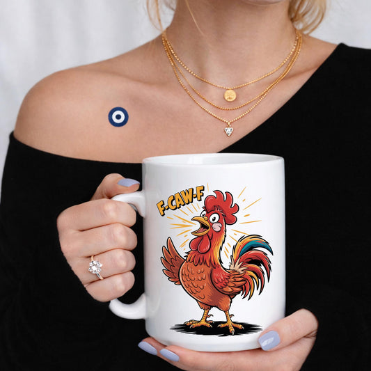 Funny Rooster F-Caw-F Coffee Mug, Sarcastic Animal Humor Cup