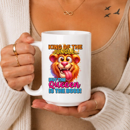 King of the Jungle Queen is Boss Funny Couple Mug – Wife Husband Gift