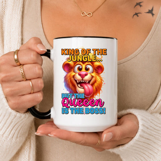 King of the Jungle Queen is Boss Funny Couple Mug – Wife Husband Gift