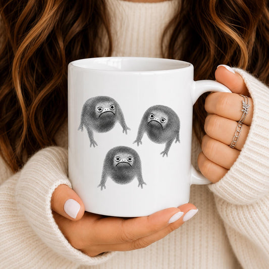 Grumpy Frog Meme Mug, Sad Creature Coffee Cup, Introvert Humor Desk Mug