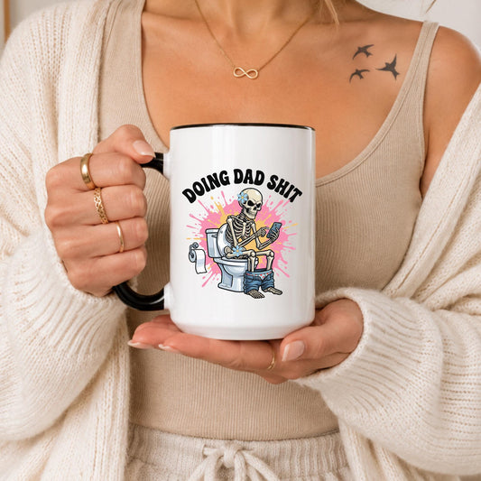 Funny Dad Mug | Skeleton on Toilet, Sarcastic Humor Coffee Cup