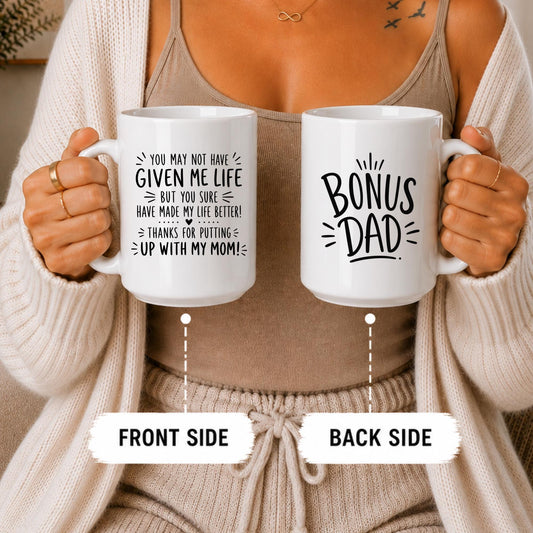 Bonus Dad Mug | Funny Stepdad Coffee Cup, Heartfelt Appreciation Gift