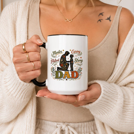 Dad Definition Mug | Floral Father-Son Silhouette, Inspirational Gift