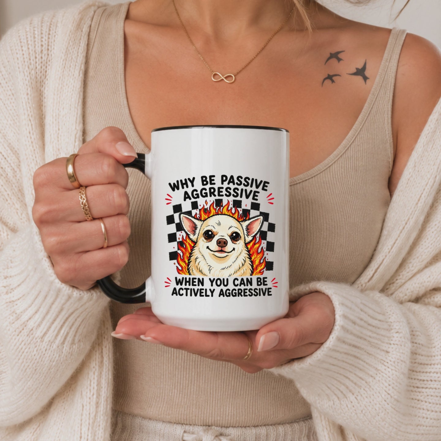 Funny Chihuahua Mug Gift, Passive Aggressive Mug, Aggressive Dog Coffee Mug, Sarcastic Humor Cup, Dog Lover Gift Birthday Christmas