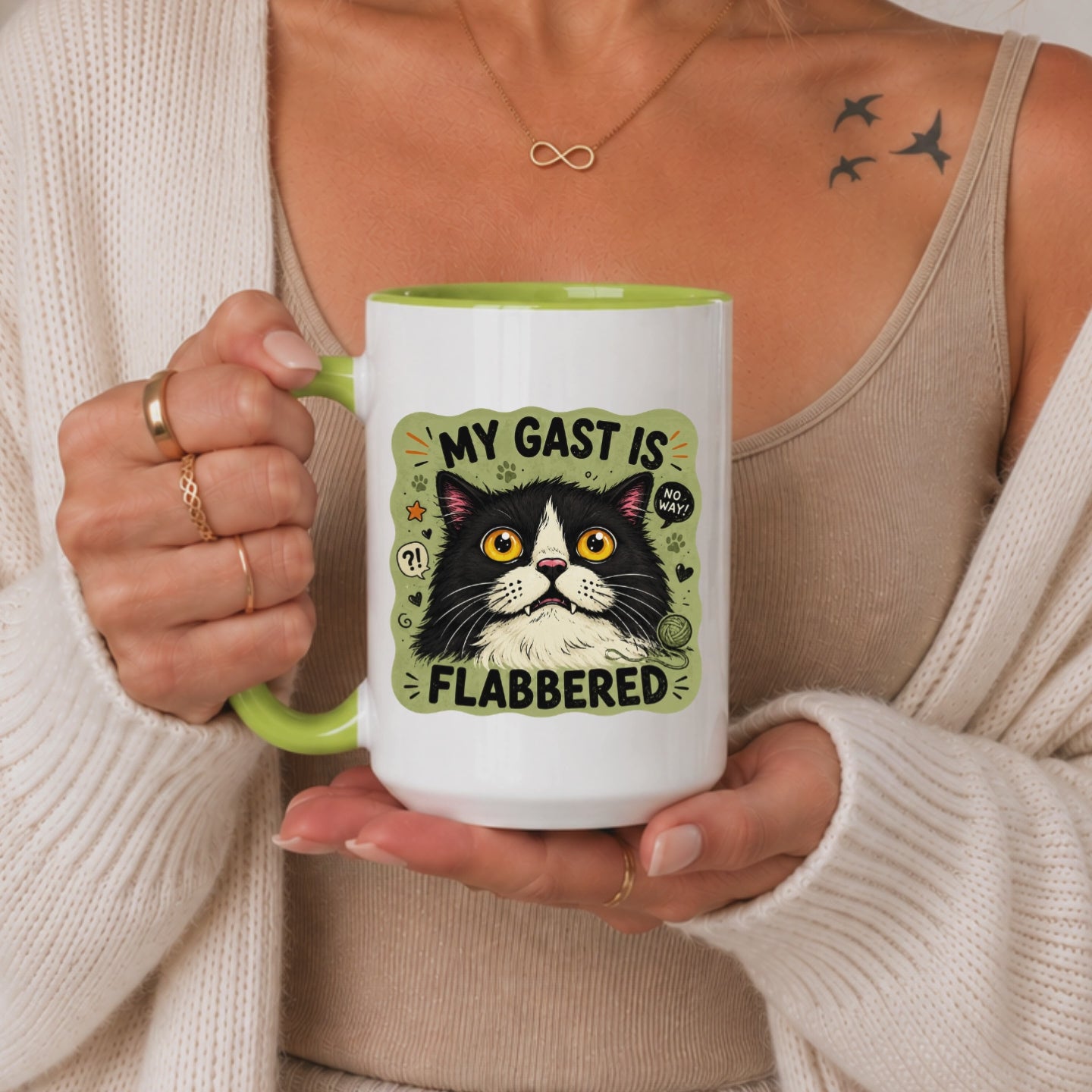 Funny Cat Mug Gift, My Gast Is Flabbered Mug, Pun Humor Cat Coffee Mug, Cute Sarcastic Cat Cup, Cat Lover Gift Birthday Christmas